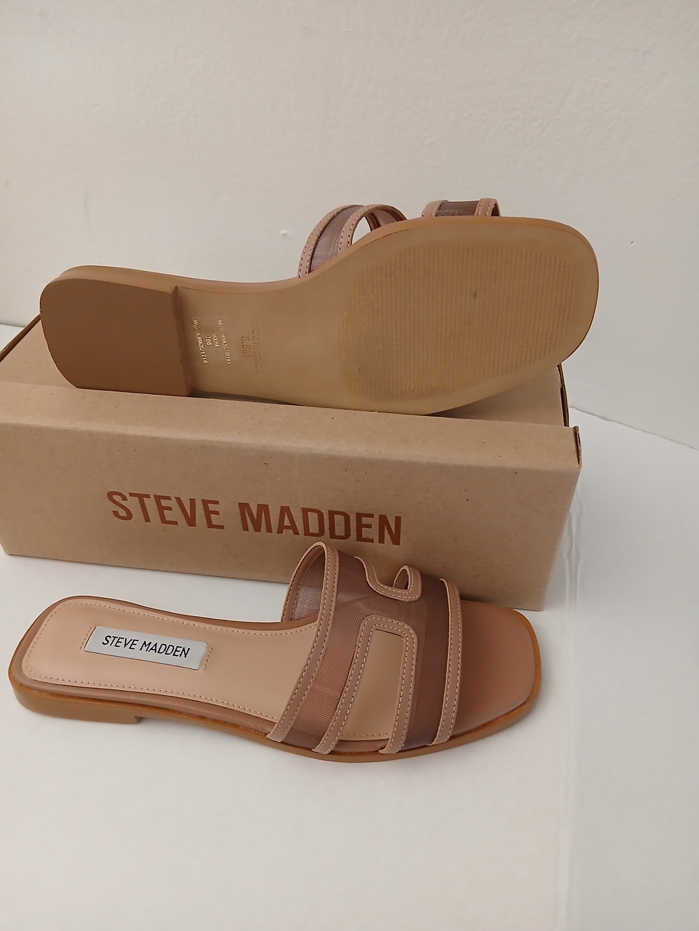 Steve Madden Nude/Tan Slide Mules with Mesh Straps New $25 - Picture 7 of 16
